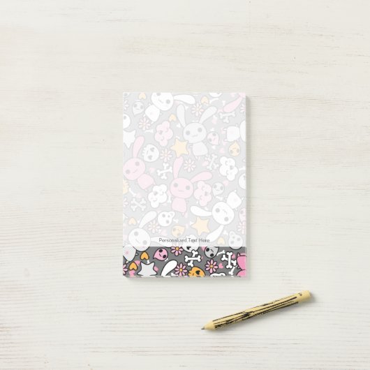 kawaii grijs patroon post-it® notes (Op bureau)