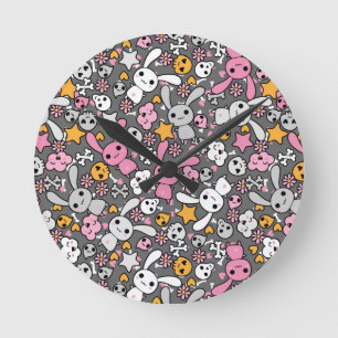 kawaii grijs patroon ronde klok