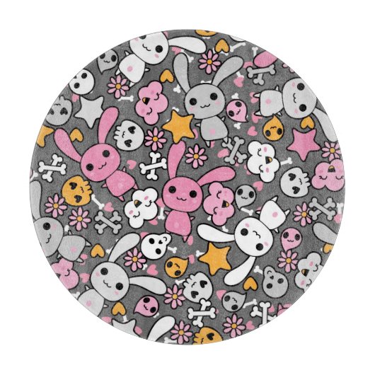 kawaii grijs patroon snijplank (Voorkant)