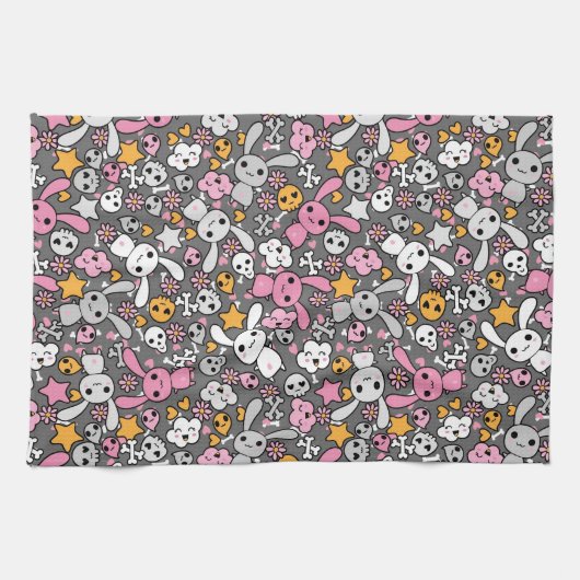 kawaii grijs patroon theedoek (Horizontaal)