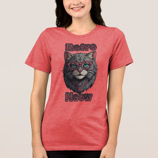 Kawaii grijze kat in ronde glazen Tri-Blend shirt (Voorkant)