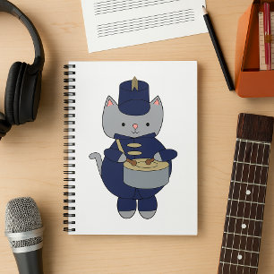 Kawaii Grijze Kat Marchingband Drummer Illustratie Notitieboek