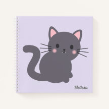 Kawaii grijze kat paarse gepersonaliseerde notitie
