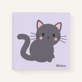 Kawaii grijze kat paarse gepersonaliseerde notitie notitieboek