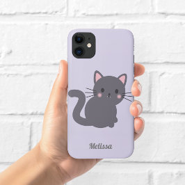 Kawaii grijze kat paarse telefoonhoes Case-Mate iPhone case