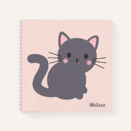Kawaii grijze kat roze gepersonaliseerde notitiebo notitieboek