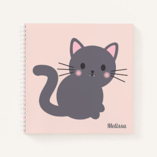 Kawaii grijze kat roze gepersonaliseerde notitiebo notitieboek