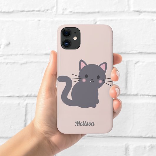 Kawaii grijze kat roze gepersonaliseerde telefoonh Case-Mate iPhone case