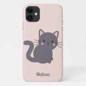 Kawaii grijze kat roze gepersonaliseerde telefoonh Case-Mate iPhone case (Achterkant)