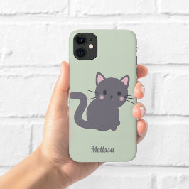 Kawaii grijze kat sage gepersonaliseerde telefoonh Case-Mate iPhone case