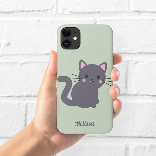 Kawaii grijze kat sage gepersonaliseerde telefoonh Case-Mate iPhone case