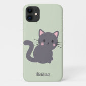 Kawaii grijze kat sage gepersonaliseerde telefoonh Case-Mate iPhone case (Achterkant)