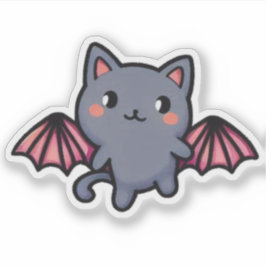 Kawaii Grijze Vleermuis Kat - Schattig Vliegend Ki Sticker