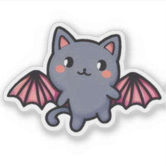 Kawaii Grijze Vleermuis Kat - Schattig Vliegend Ki Sticker