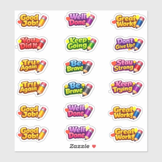 Kawaii Groei Mentaliteit Zinnen & Potlood Leraar Sticker (Vel)