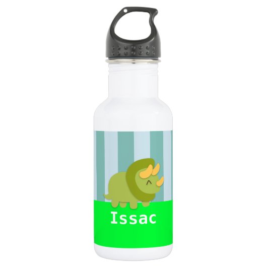 Kawaii groene en gele Triceratops voor kinderen Waterfles (Voorkant)