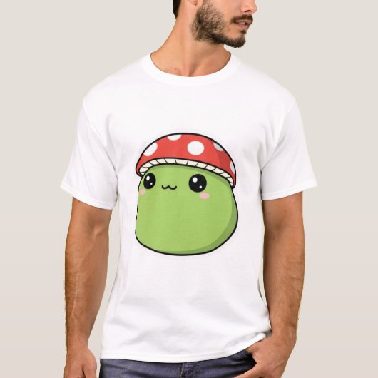 Kawaii Groene Paddenstoel T-shirt (Voorkant)