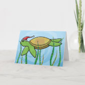 Kawaii Groene Zee Schildpad Kerst Kaart (Voorkant)