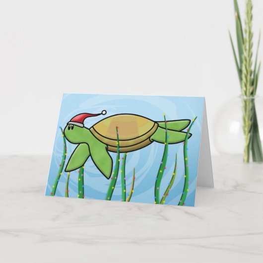 Kawaii Groene Zee Schildpad Kerst Kaart (Voorkant)