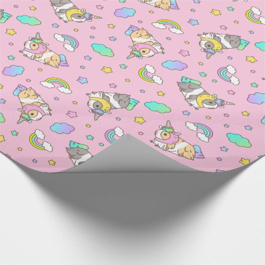 Kawaii Guinea Pig Unicorn Pattern in Roze Cadeaupapier (Hoek)