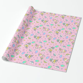 Kawaii Guinea Pig Unicorn Pattern in Roze Cadeaupapier