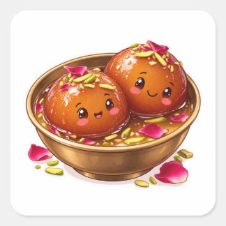 Kawaii Gulab Jamun Sticker, Malse Zoete Indiase Mi Vierkante Sticker