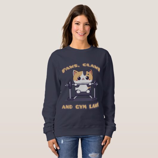 Kawaii Gym Cat Sweatshirt – Schattigee Workout Kat (Voorkant volledig)