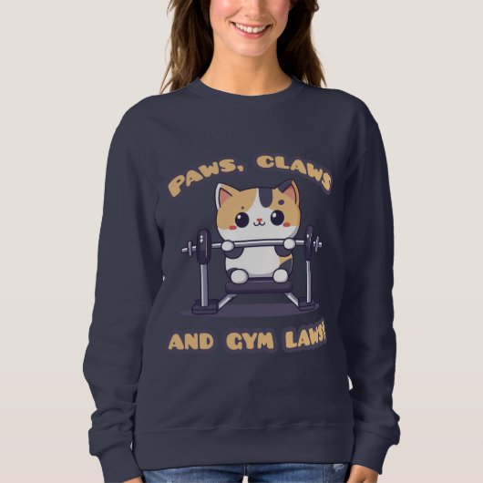 Kawaii Gym Cat Sweatshirt – Schattigee Workout Kat (Voorkant)