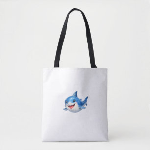 Kawaii haai die vrolijk zwemt in een speelse zee tote bag