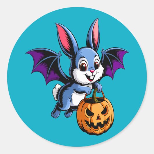 Kawaii Halloween Bat Bunny Ronde Sticker (Voorkant)