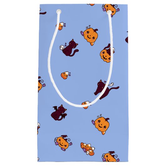 Kawaii Halloween Black Cats & Pumpkins Klein Cadeauzakje (Voorkant)