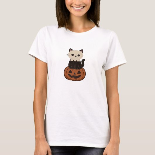Kawaii Halloween Cat and pumpkin Oversized T-Shirt (Voorkant)