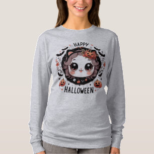 Kawaii Halloween Cat Bat Pumpkin T-shirt voor kind