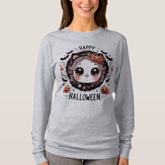 Kawaii Halloween Cat Bat Pumpkin T-shirt voor kind (Voorkant)