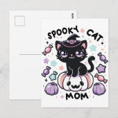 Kawaii Halloween Cat – Cute Witch Kitty on Pumpkin Briefkaart (Voorkant / Achterkant)