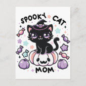 Kawaii Halloween Cat – Cute Witch Kitty on Pumpkin Briefkaart (Voorkant)