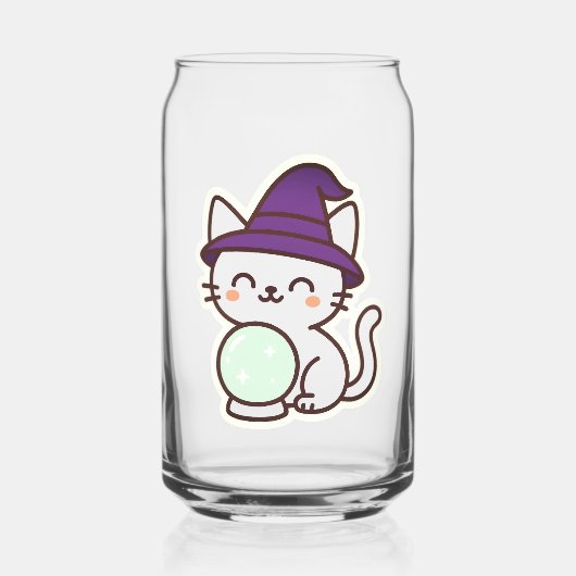 Kawaii Halloween Cat – Magisch en Schattig Spooky Blikvorm Glas (Voorkant)