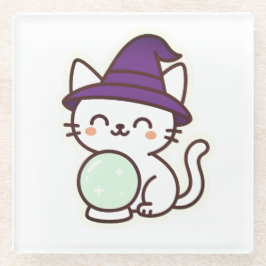 Kawaii Halloween Cat – Magisch en Schattig Spooky Glazen Onderzetter