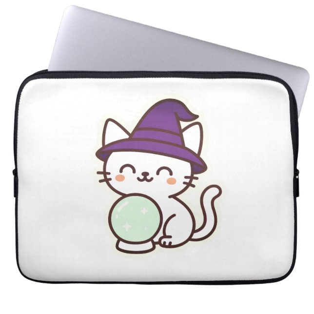 Kawaii Halloween Cat – Magisch en Schattig Spooky Laptop Sleeve (Voorkant)