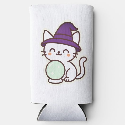 Kawaii Halloween Cat – Magisch en Schattig Spooky Seltzer Blikjeskoeler (Voorkant)