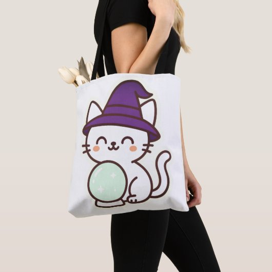 Kawaii Halloween Cat – Magisch en Schattig Spooky Tote Bag (Dichtbij)