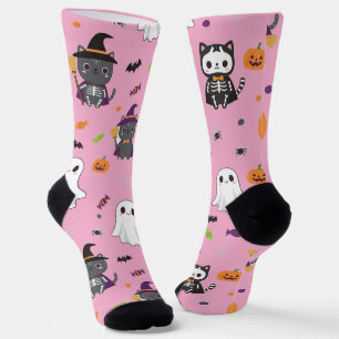 Kawaii Halloween Cats and Ghosts Sokken