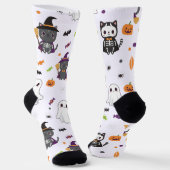 Kawaii Halloween Cats and Ghosts Sokken (Gebogen)
