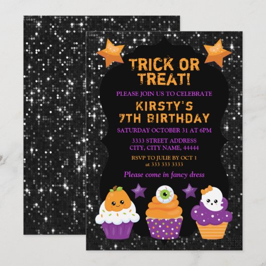 Kawaii Halloween Cupcakes Birthday Kaart (Voorkant / Achterkant)