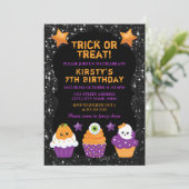 Kawaii Halloween Cupcakes Verjaardag Kaart (Staand voorkant)