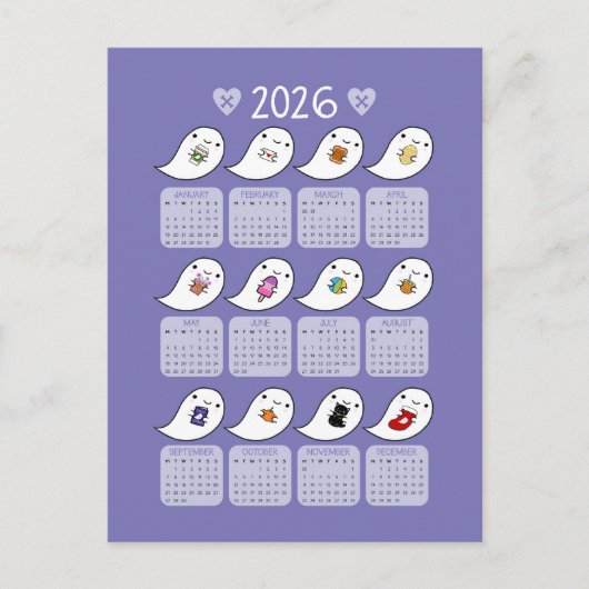 Kawaii Halloween Ghosts 2026 Kalender Briefkaart (Voorkant)