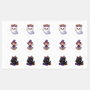 Kawaii Halloween Heks Kat & Geest Sticker Verzamel