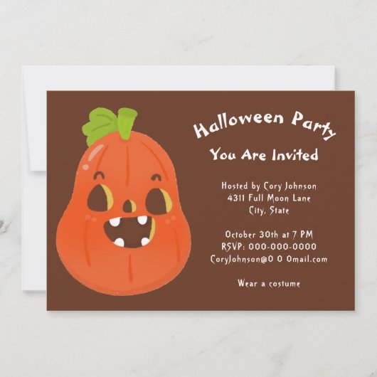 Kawaii Halloween Jack o' Lantern Brown White Party Kaart (Voorkant)