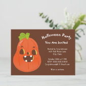 Kawaii Halloween Jack o' Lantern Brown White Party Kaart (Staand voorkant)