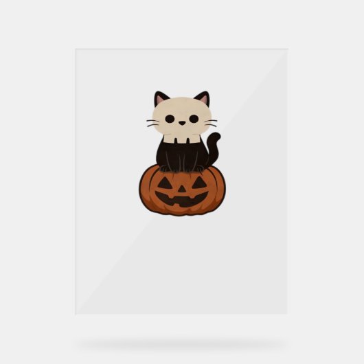 Kawaii Halloween Kat en pompoen Classic T-Shirt Acryl Bord (Voorkant)